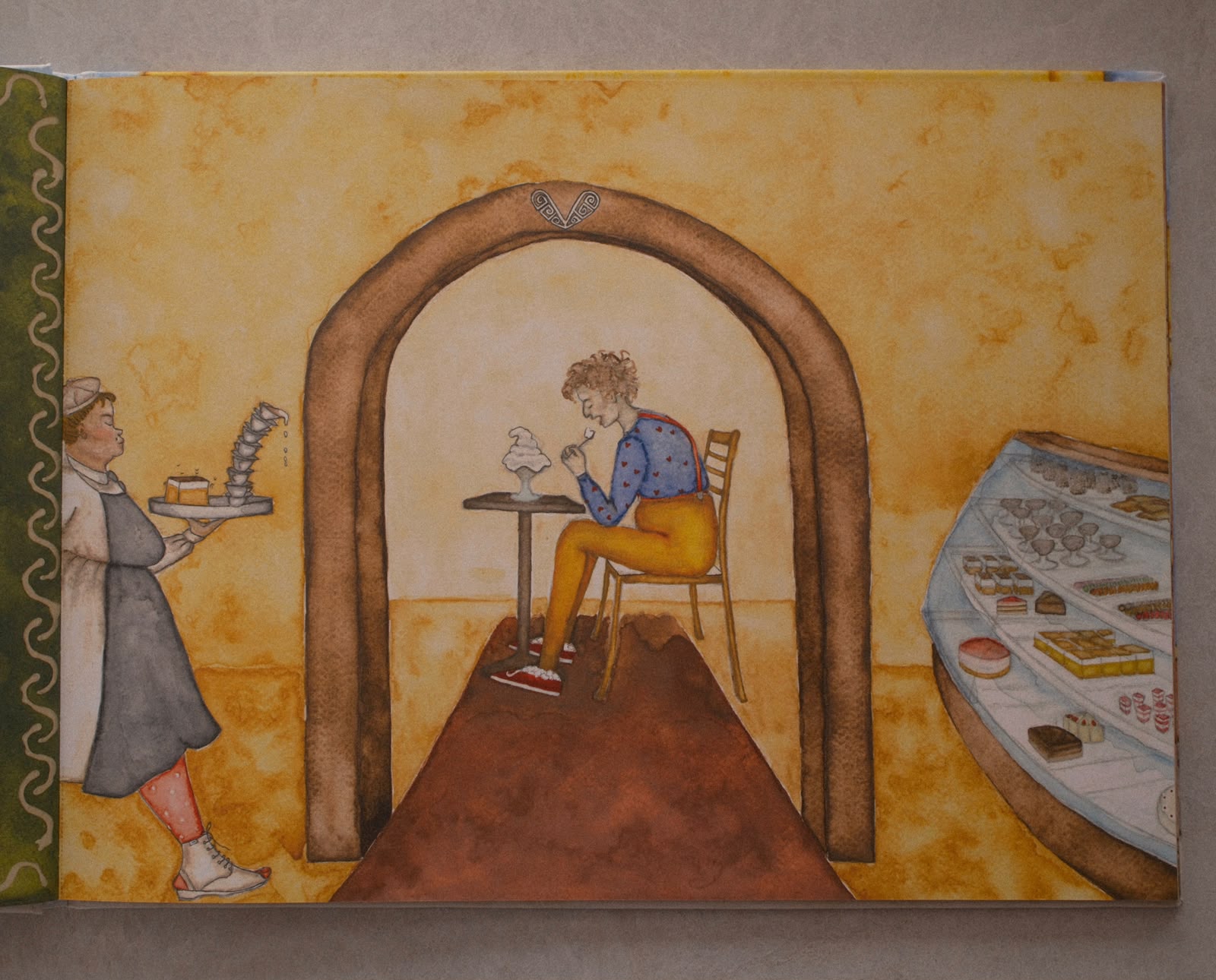Ilustracija slastičarnice s kolačima